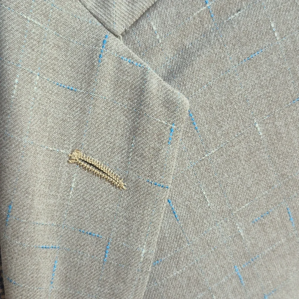 1950S PS Northcool Beige Blue White Flecked Weave‎ 39 R Mens Sport Coat VTG RARE